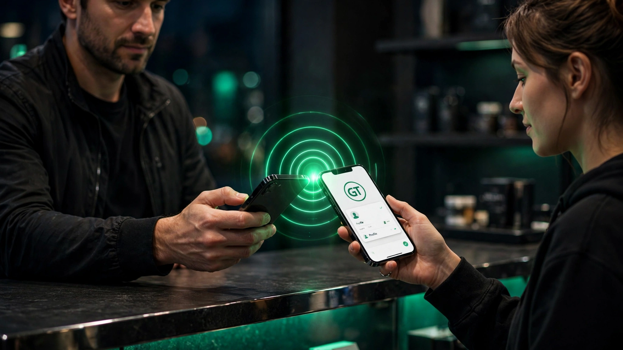Android phone sharing a tap across a business counter